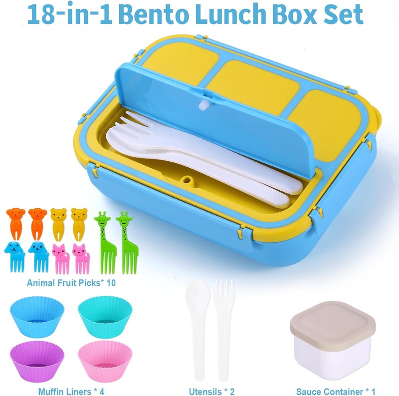 shell and turtle Bento Box for Kids Girls Boys, Bento Box Adult Lunch Box with 4 Compartments, Lunch Containers with Utensils, Sauce Jar, Muffin Liners for School, 40 Oz/5 Cup, Blue - Image 5